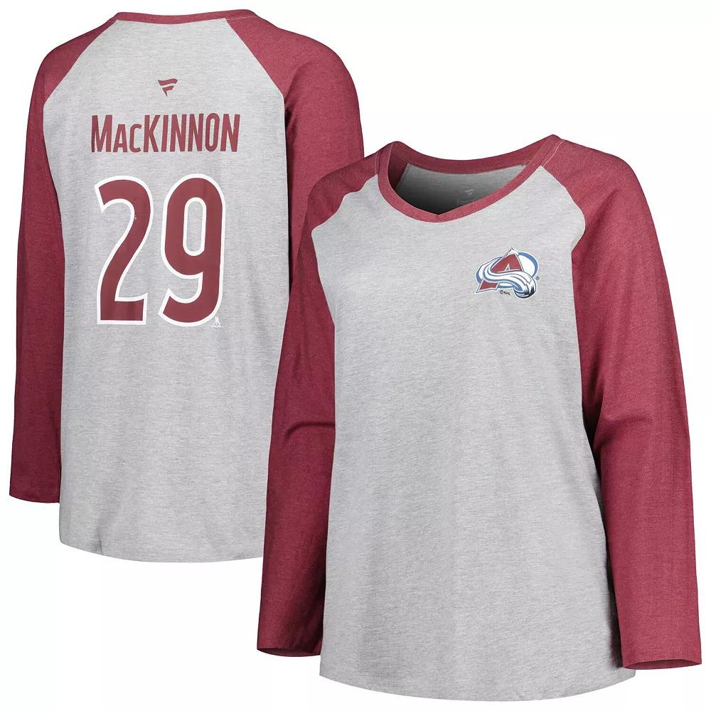 Women's Fanatics Branded Nathan MacKinnon Heather Gray/Heather Burgundy Colorado Avalanche Plus  Product Image