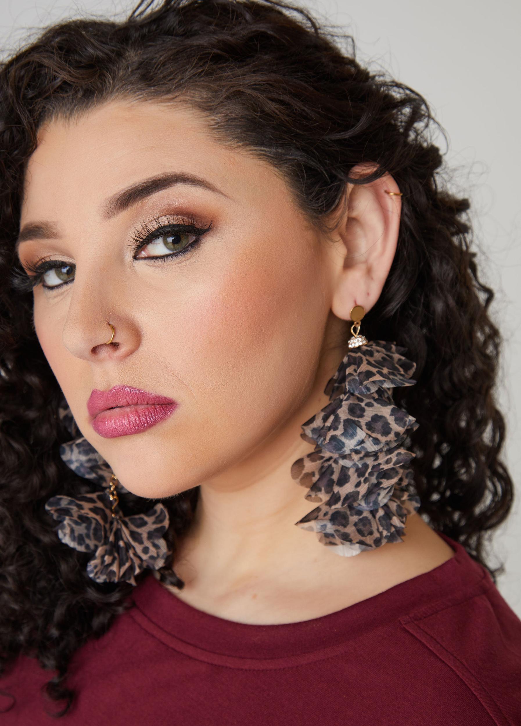 Crystal & Leopard Chiffon Earrings Product Image