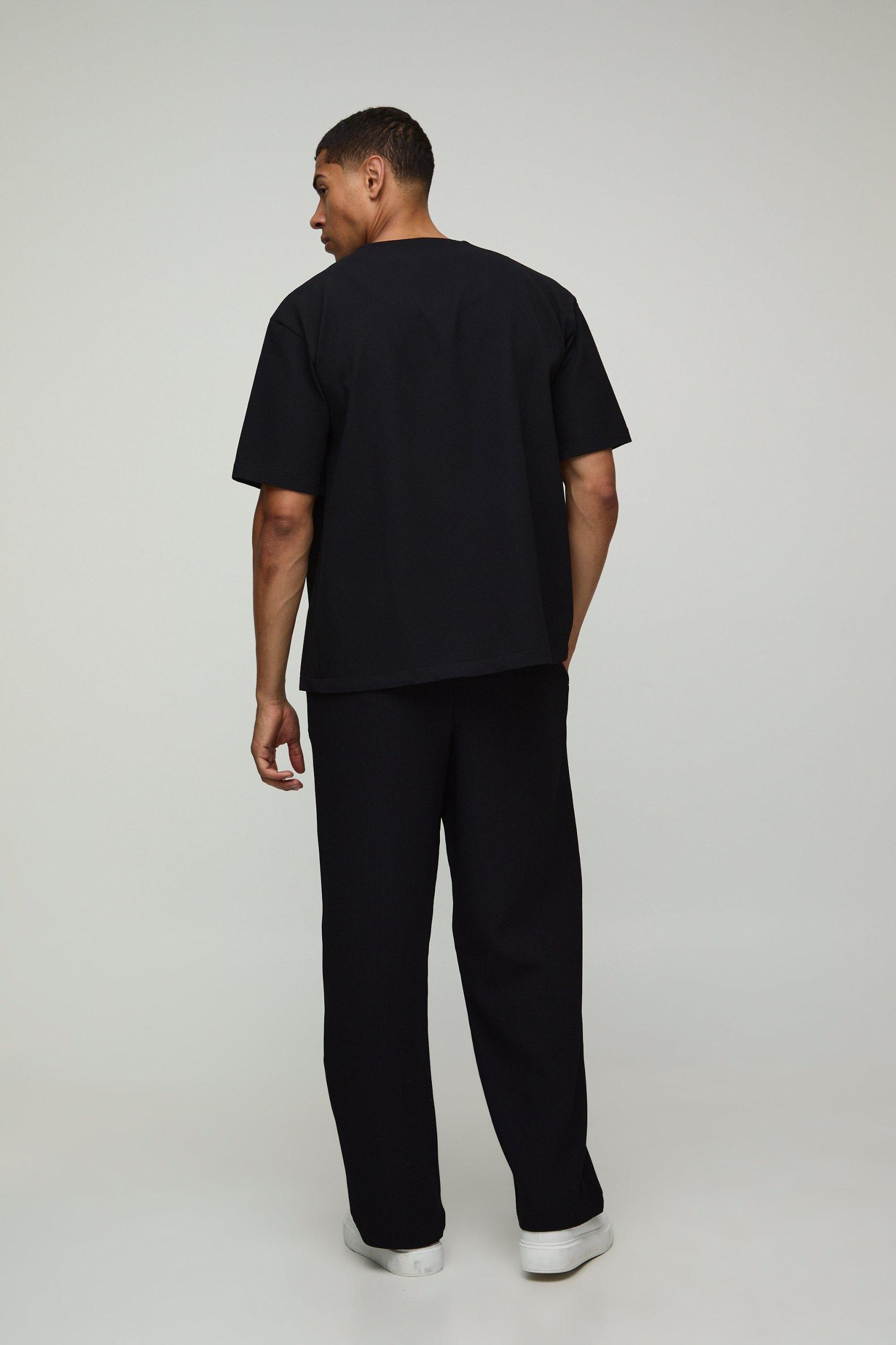 Oversized Collarless Pleated Short Sleeve Shirt | boohooMAN USA Product Image