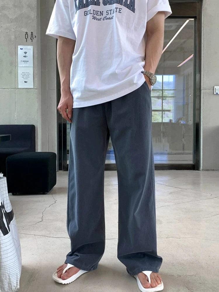 RT No. 18182 GRAY BLUE STRAIGHT PANTS Product Image