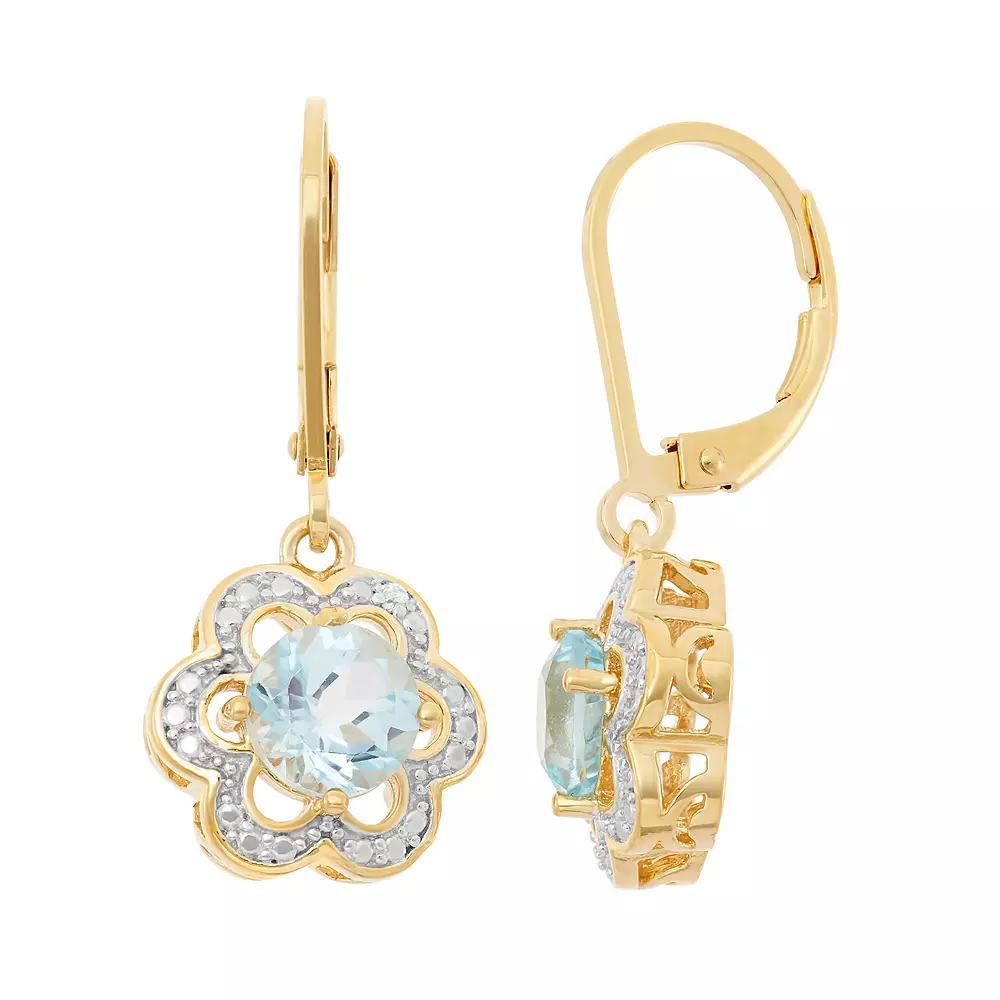 Sky Blue Topaz 18k Gold Over Silver Flower Drop Earrings, Women's Product Image