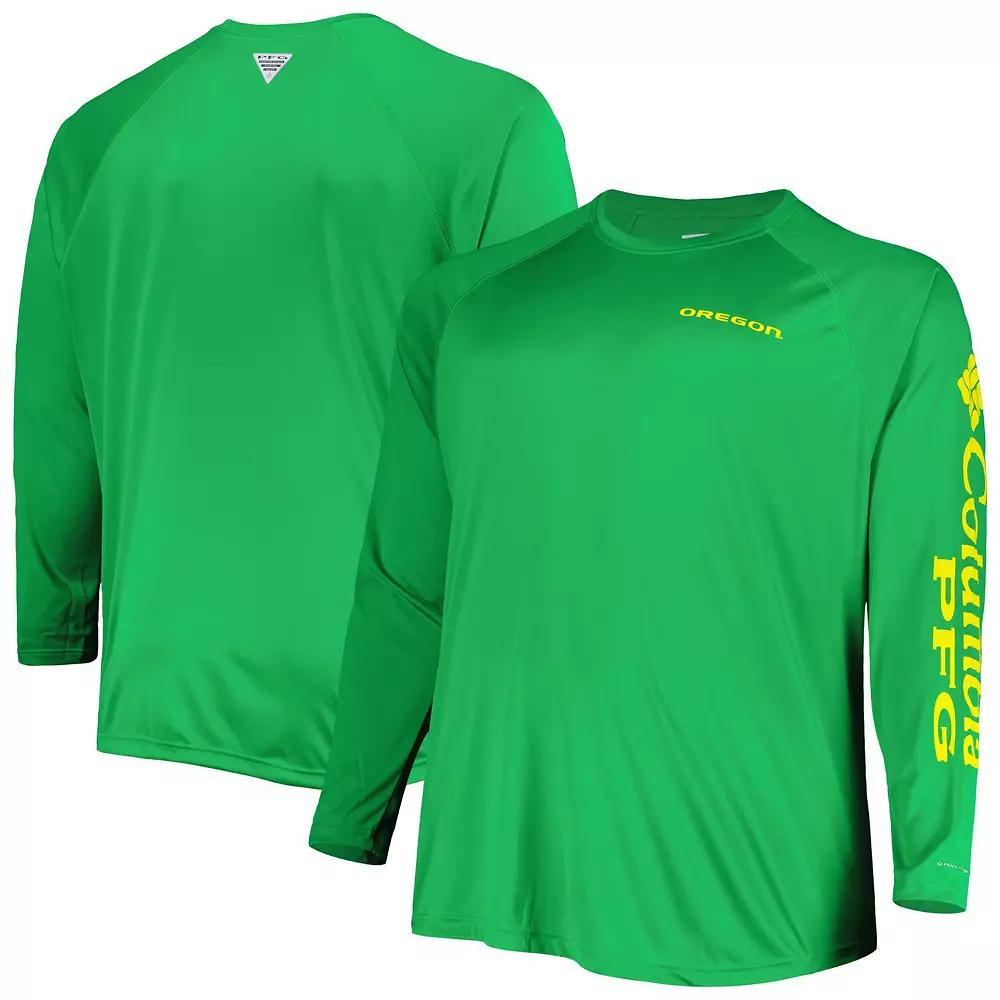 Men's Columbia Green Oregon Ducks Big & Tall Terminal Tackle Team Raglan Omni-Shade Long Sleeve T-Shirt,  Product Image