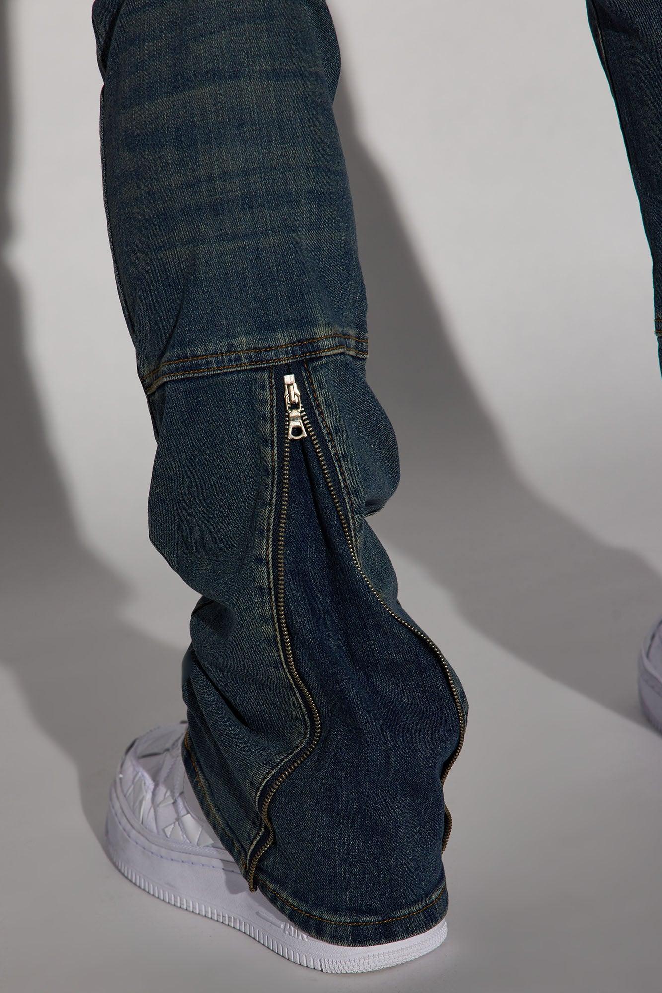 Drop Top Back Zip Stacked Skinny Jeans - Vintage Blue Wash Product Image