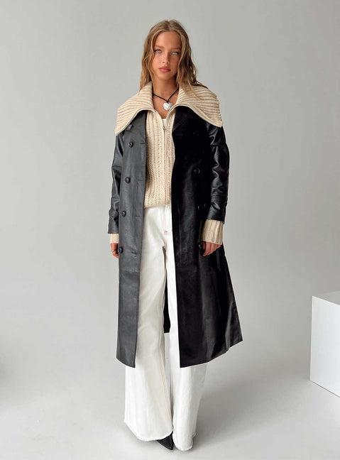 Montanna Faux Leather Coat Black Product Image