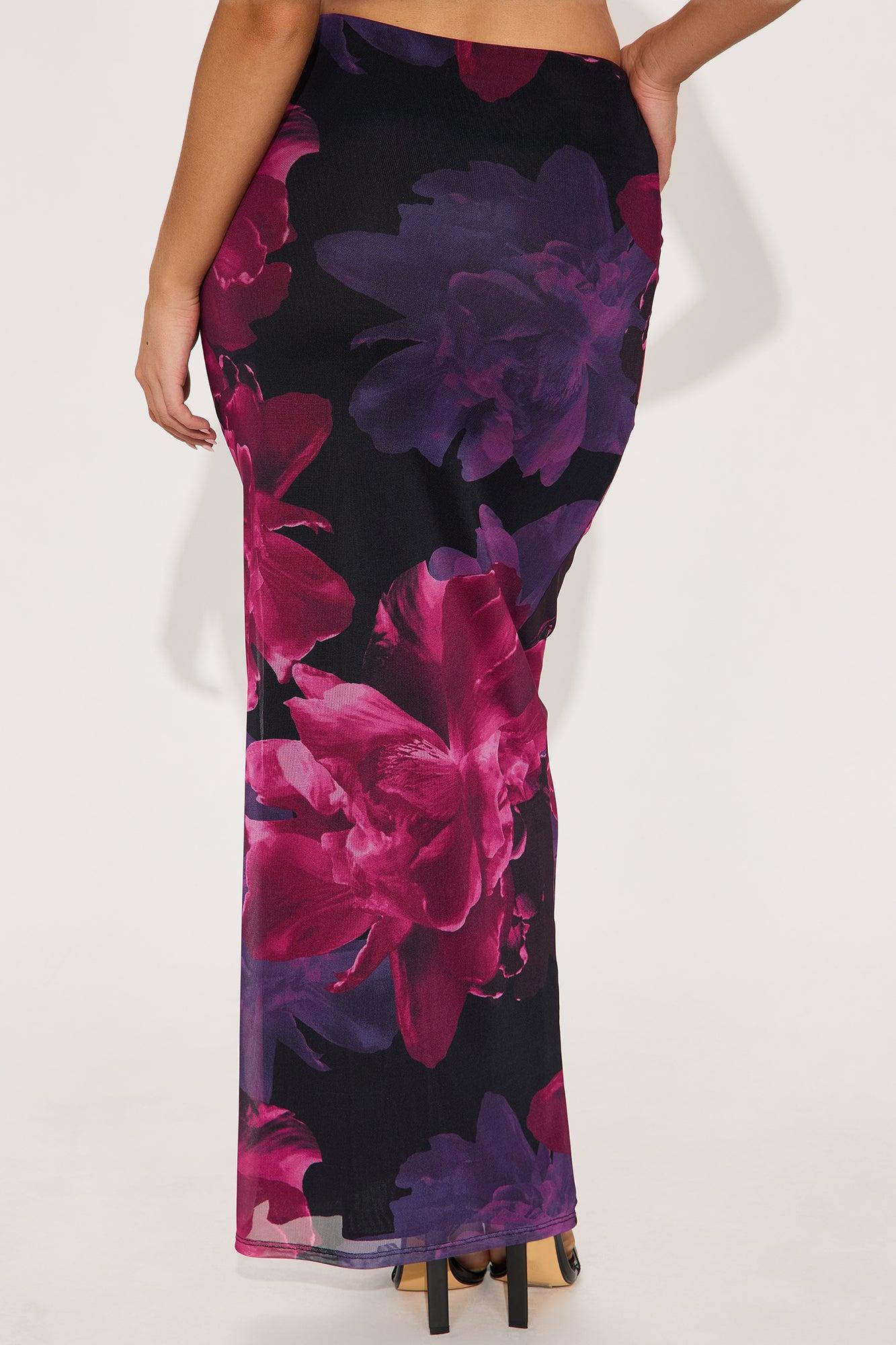 Midnight Bloom Mesh Maxi Skirt - Black/combo Product Image