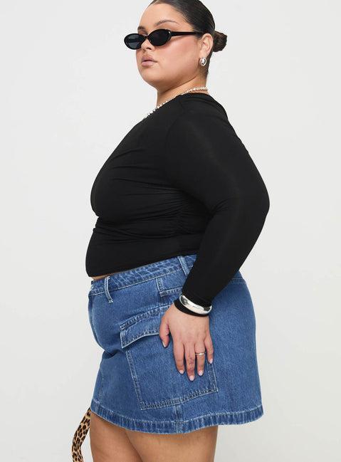 Zakai Cargo Denim Mini Skirt Mid Blue Curve Product Image