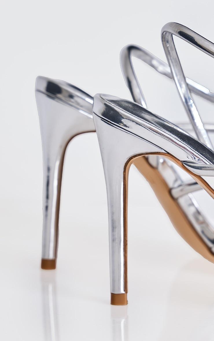 Silver PU Wide Fit Point Toe Asymmetric Strappy High Heeled Sandals Product Image