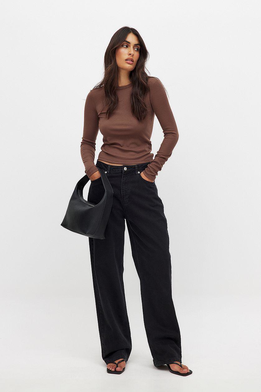 Ribbed Long Sleeved Round Neck Top Product Image