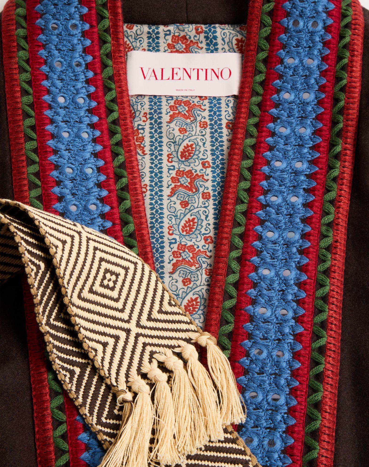 Wool Flannel Robe Coat With Jacquard Belt Product Image