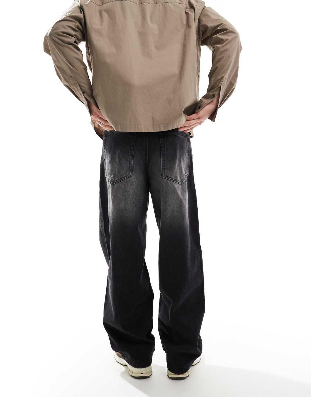 Bershka super baggy fit jeans in black Product Image