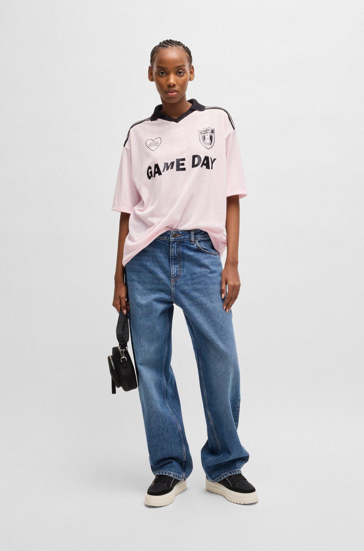 Football-inspired mesh T-shirt with Happy HUGO logo Product Image