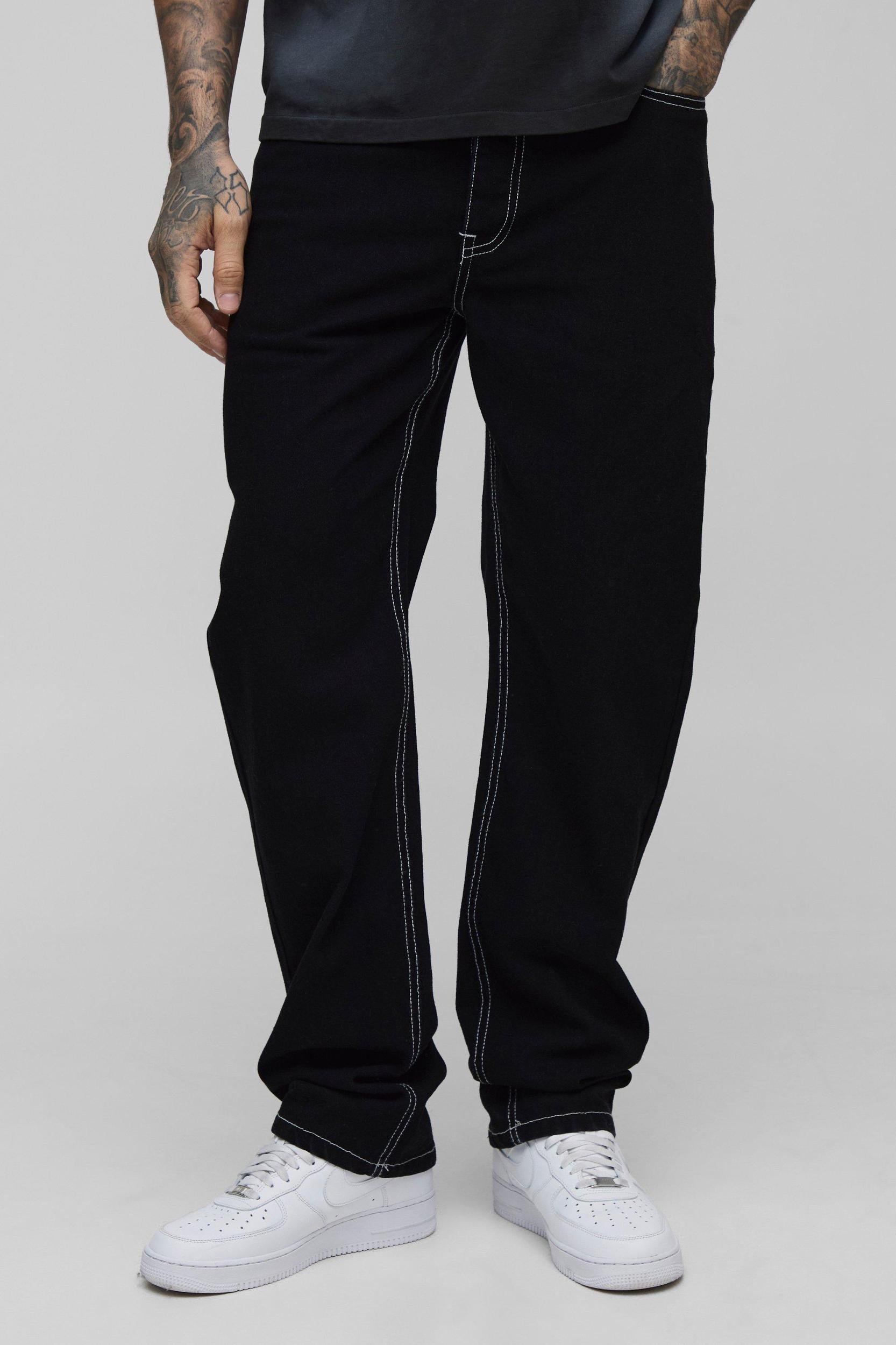 Tall Straight Rigid Contrast Stitch Jeans | boohooMAN USA Product Image