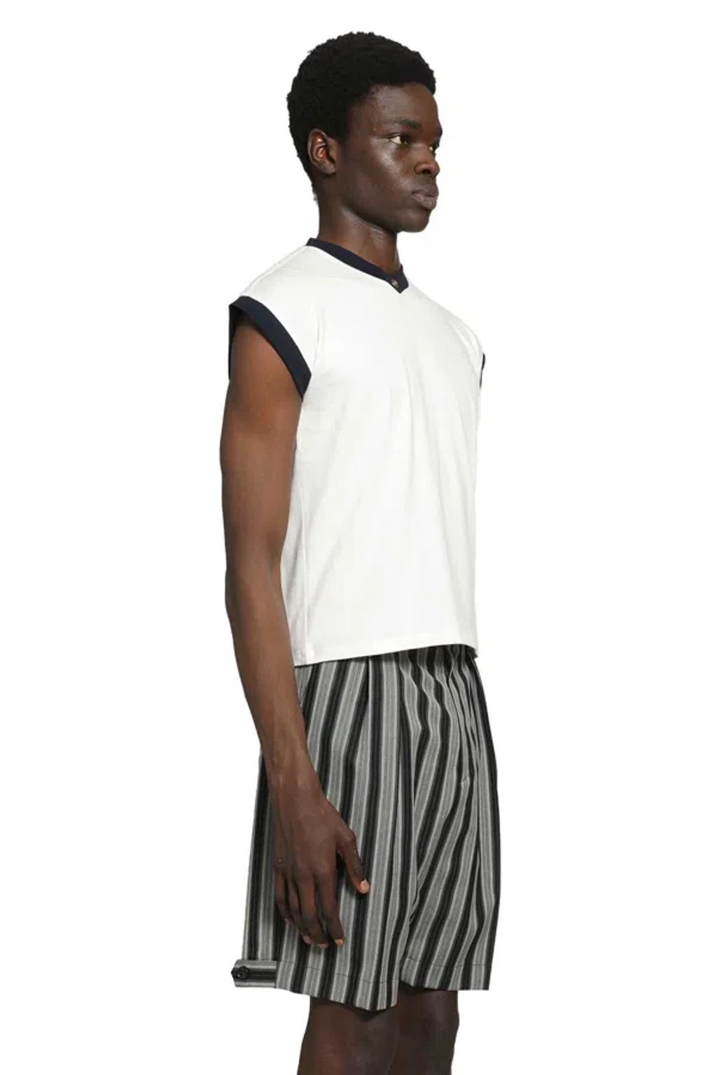 VERSACE Stretch Cotton V Neck Slim Fit T Shirt In White Product Image