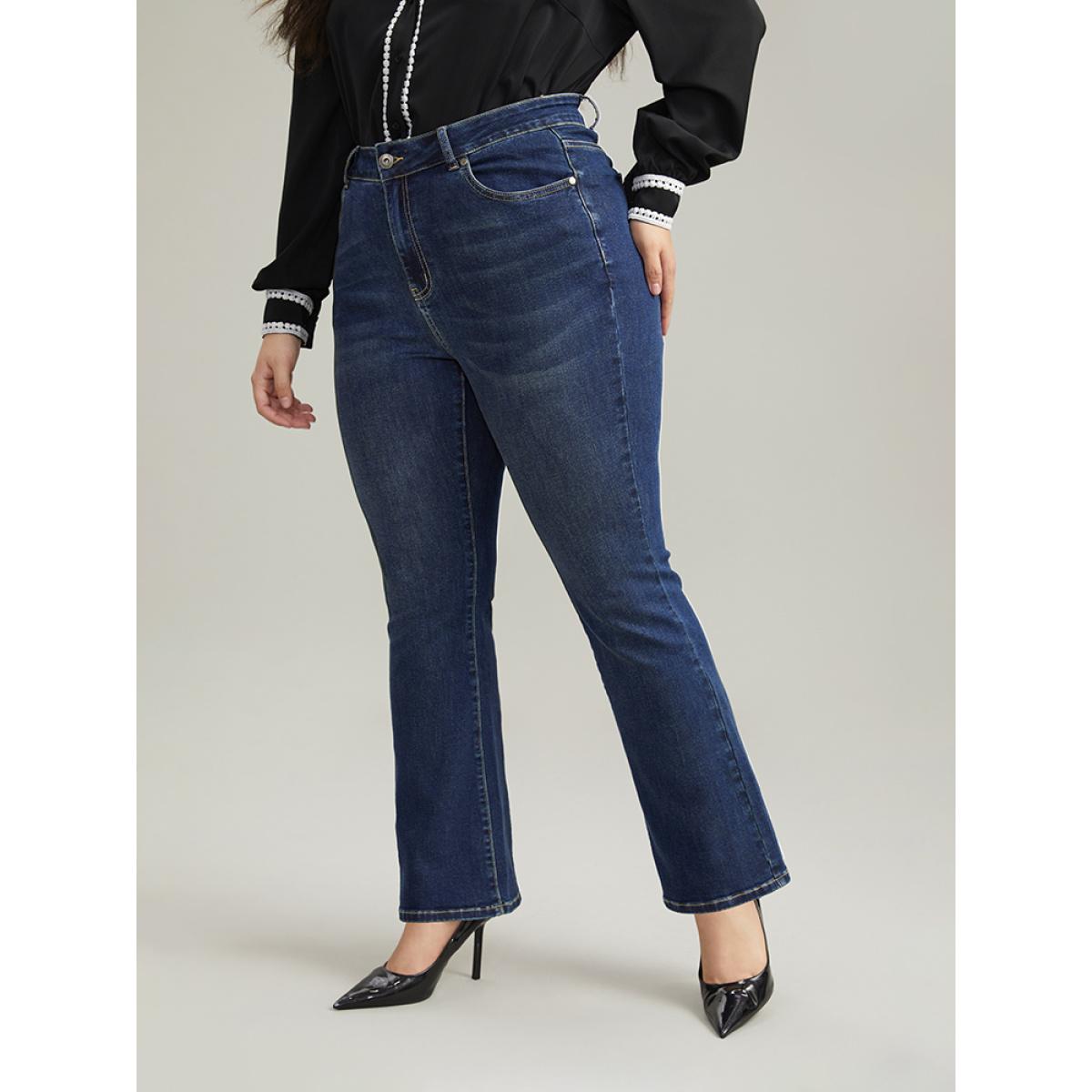 Plus Size Cotton Bootcut Dark Wash Very Stretchy Jeans Women DarkBlue Casual Plain Plain High stretch Pocket Jeans BloomChic 20/2X Product Image