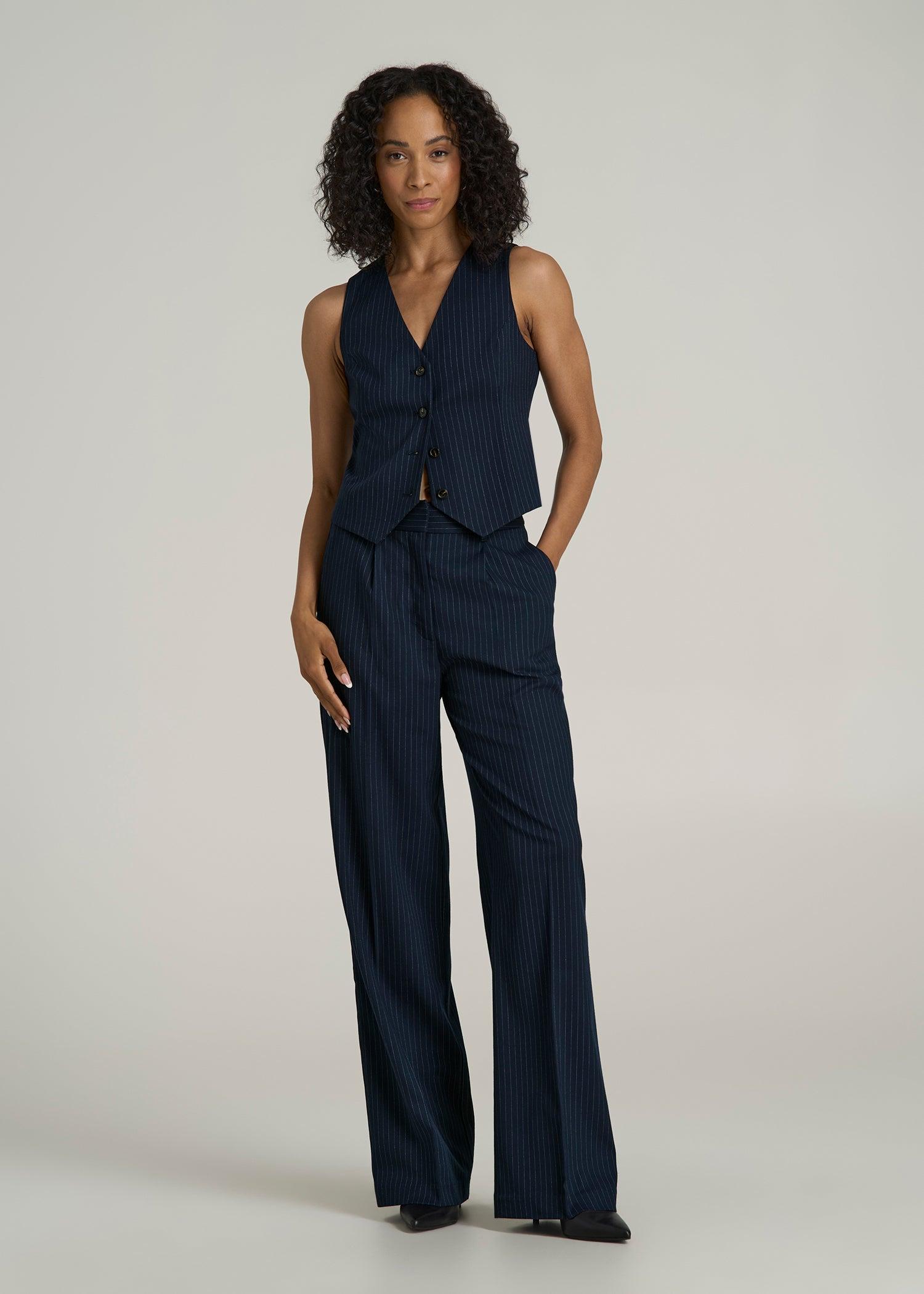 Tailored Tall Women's Vest in Navy Pinstripe Product Image