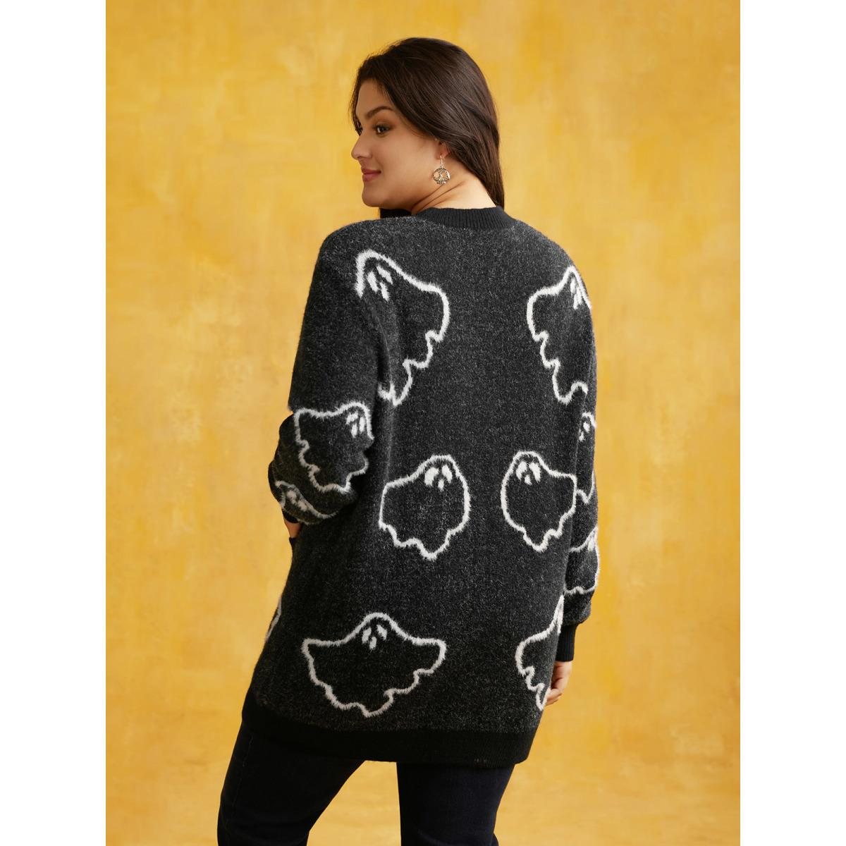 Plus Size Supersoft Essentials Ghost Mink-Hair Like Cardigan Black Women Casual Loose Long Sleeve Everyday Cardigans BloomChic 26/4X Product Image