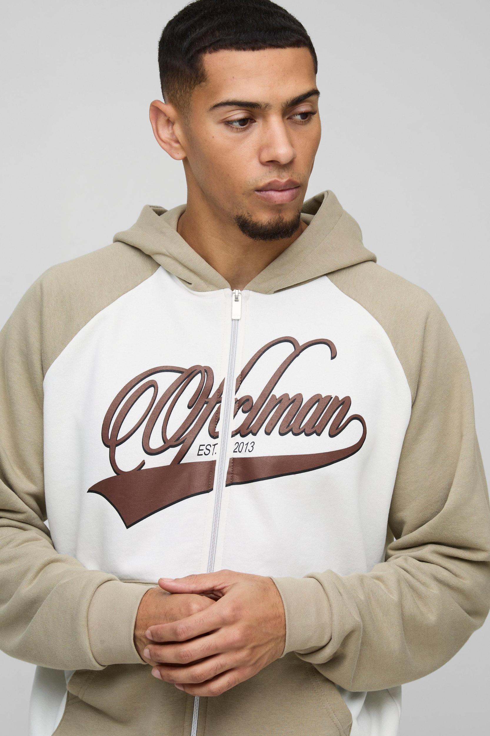 Oversized Boxy Colour Block Official Raglan Sleeve Zip Through Hoodie | boohooMAN USA Product Image