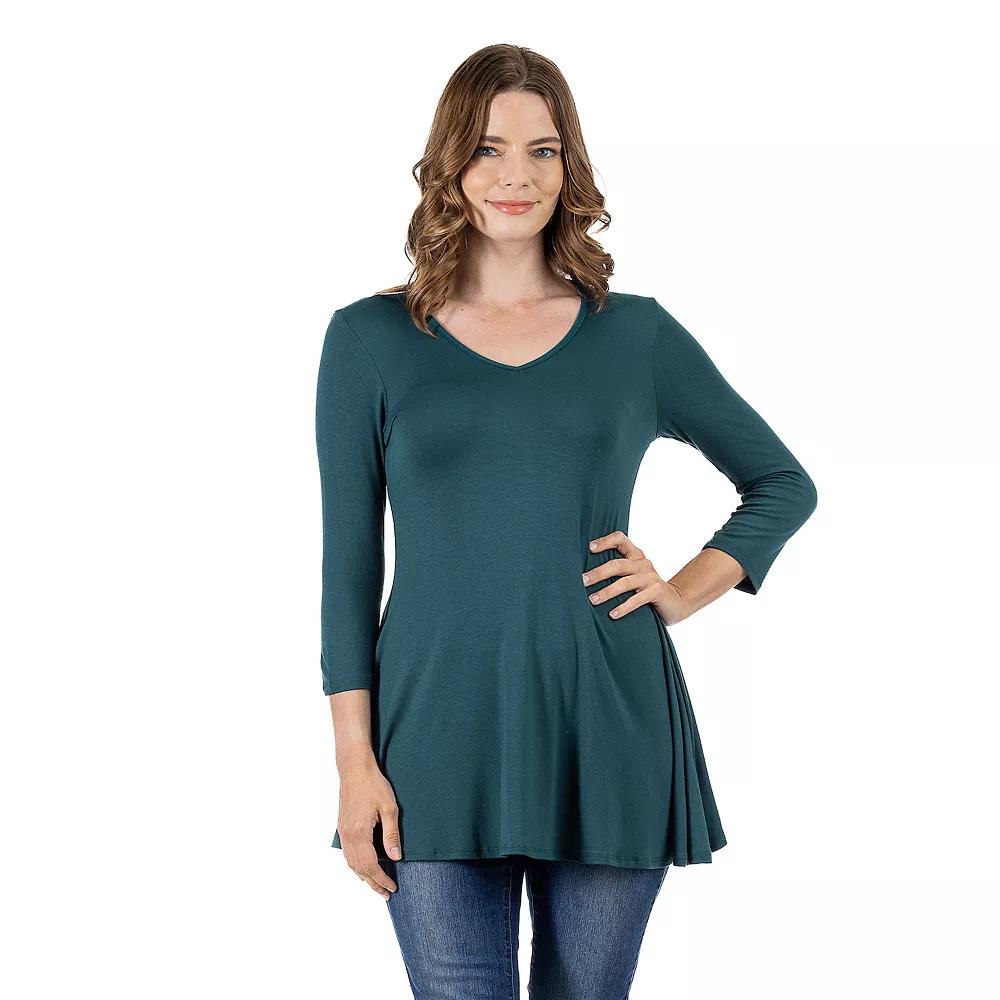 Women's 24Seven Comfort Apparel V Neck Tunic Top,  Product Image