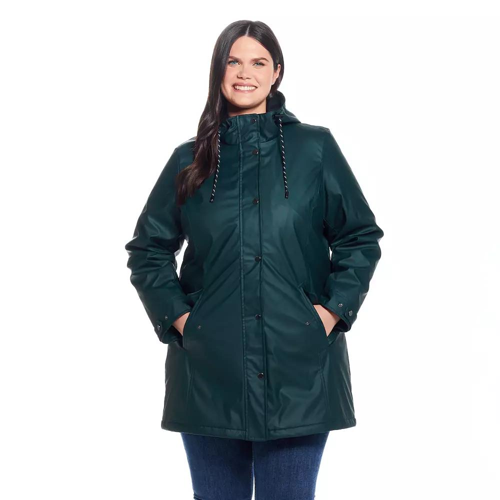 Plus Size Weathercast Hooded Midweight Rain Jacket, Women's, Size: 2XL, Hunter Green Product Image