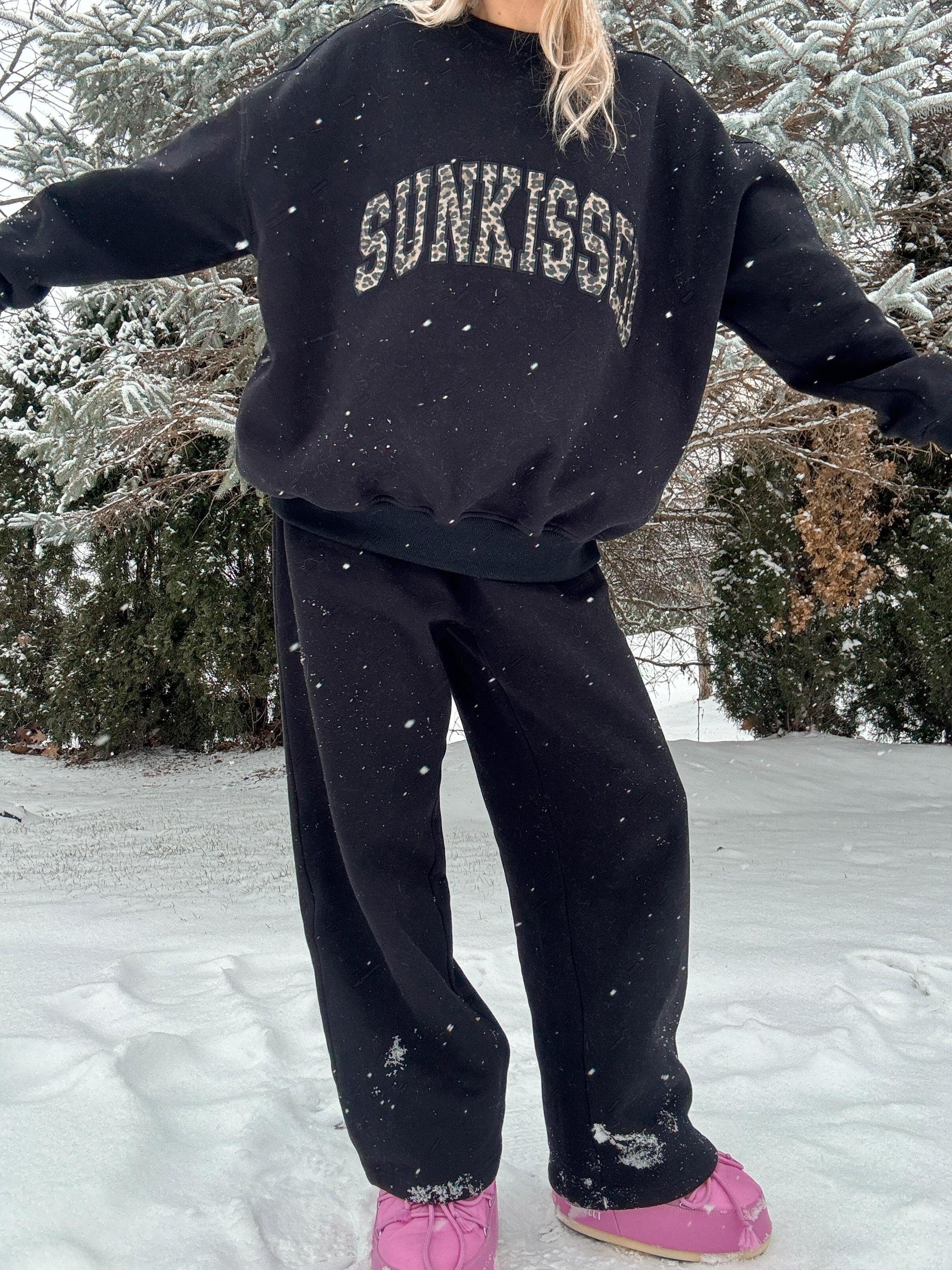 Black Basic Blank Flare Sweatpants Product Image