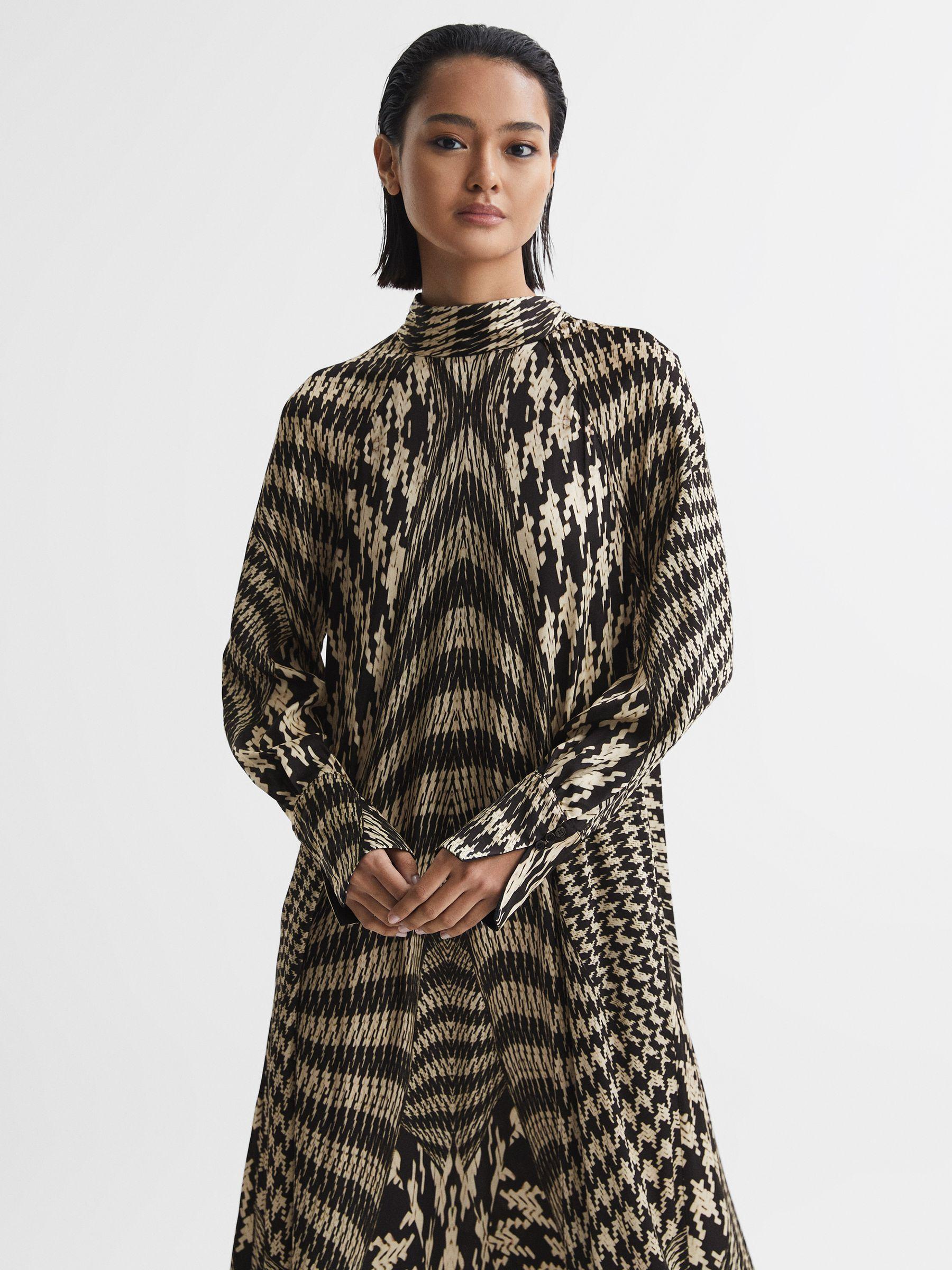 Dogtooth Midi Dress in Black/White Product Image