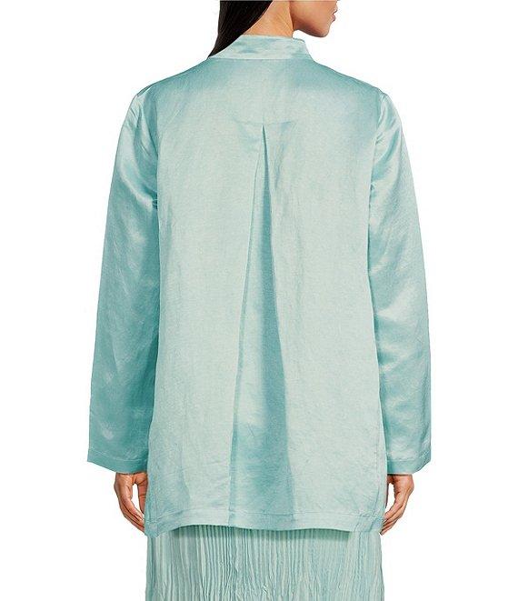 Eileen Fisher Silk Satin Stand Collar Long Sleeve Open Front Jacket Product Image