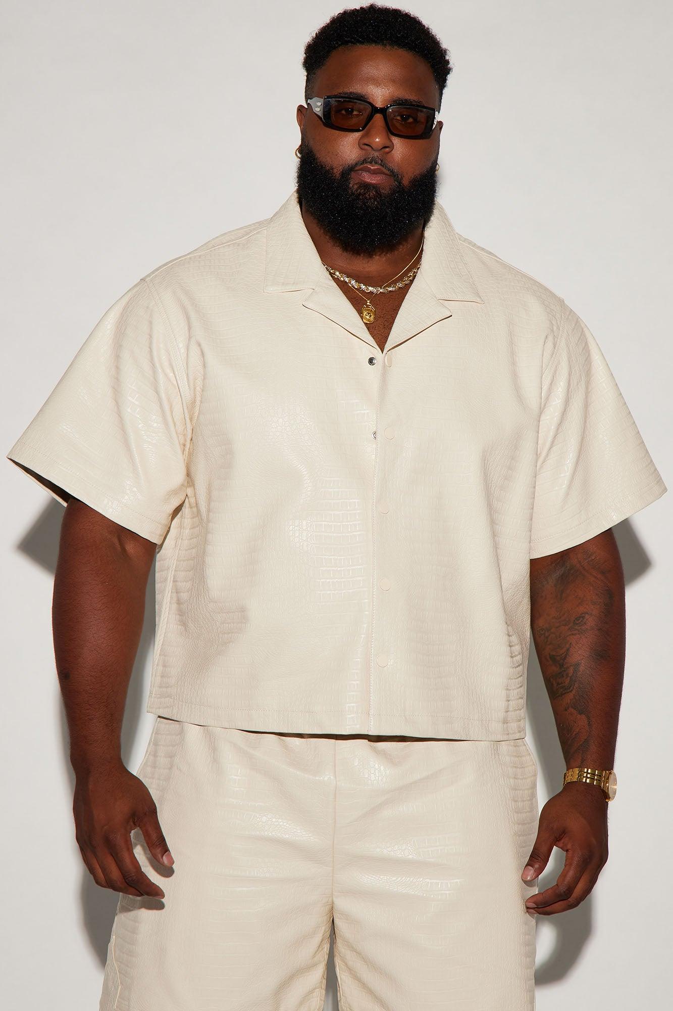 Gotta Run Faux Croc Leather Cropped Button Up Shirt - Cream Product Image
