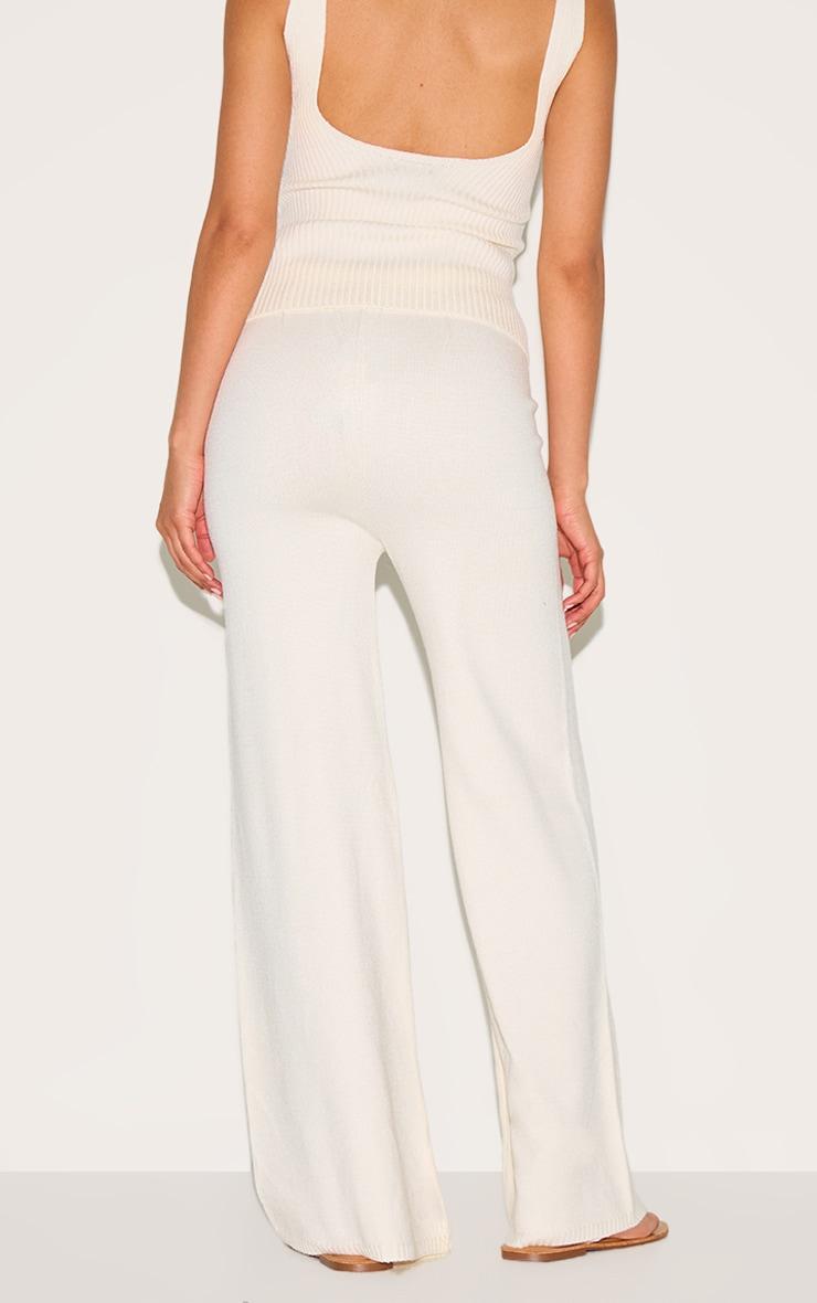 Petite Cream Knitted Straight Leg Pants Product Image