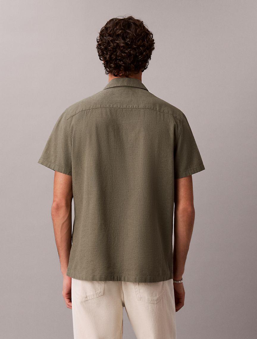 Linen Cotton Short Sleeve Button-Down Shirt Product Image
