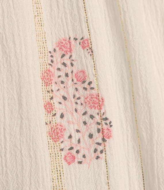 A Loves A Floral Metallic Striped Print Surplice V-Neck Short Ruffled Sleeve Tiered Maxi Dress Product Image