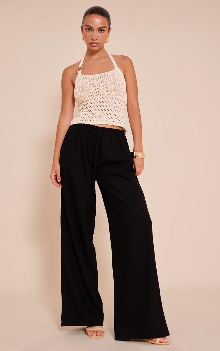 Cream Crochet Trim Detail Halter Top Product Image