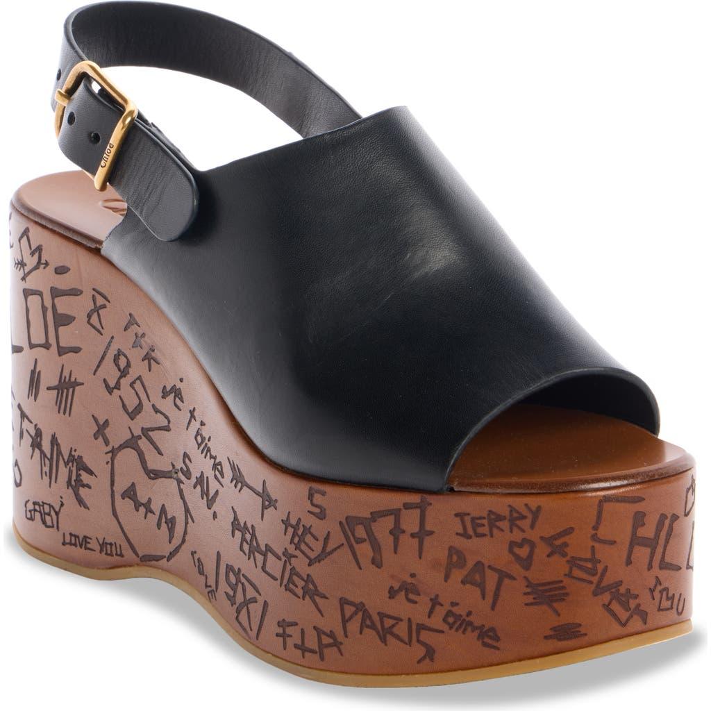 CHLOÉ Maxime Leather Slingback Platform Wedge Sandals In Black Product Image