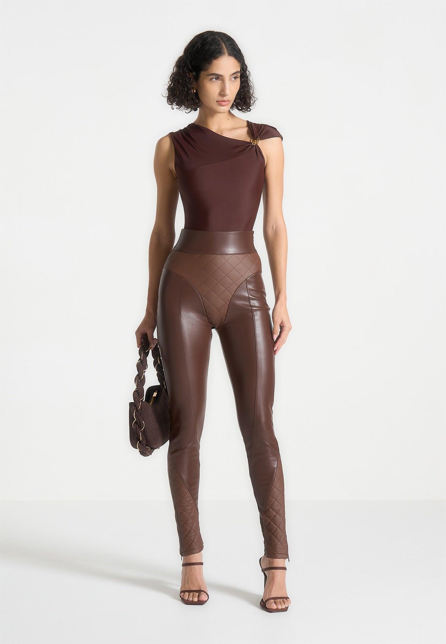 Leather Quilted Leggings - Brown Female Product Image