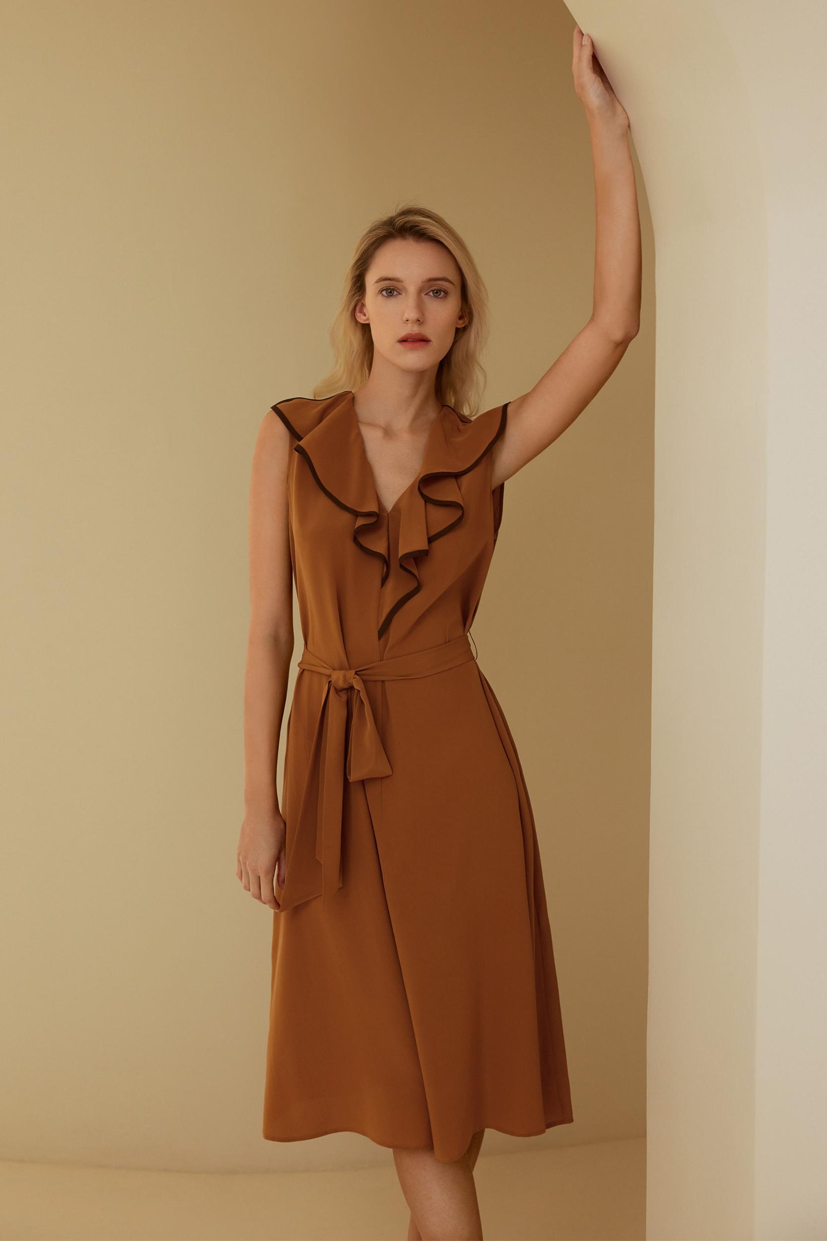 V-Neck Sleeveless Silk Orchid Dress Product Image