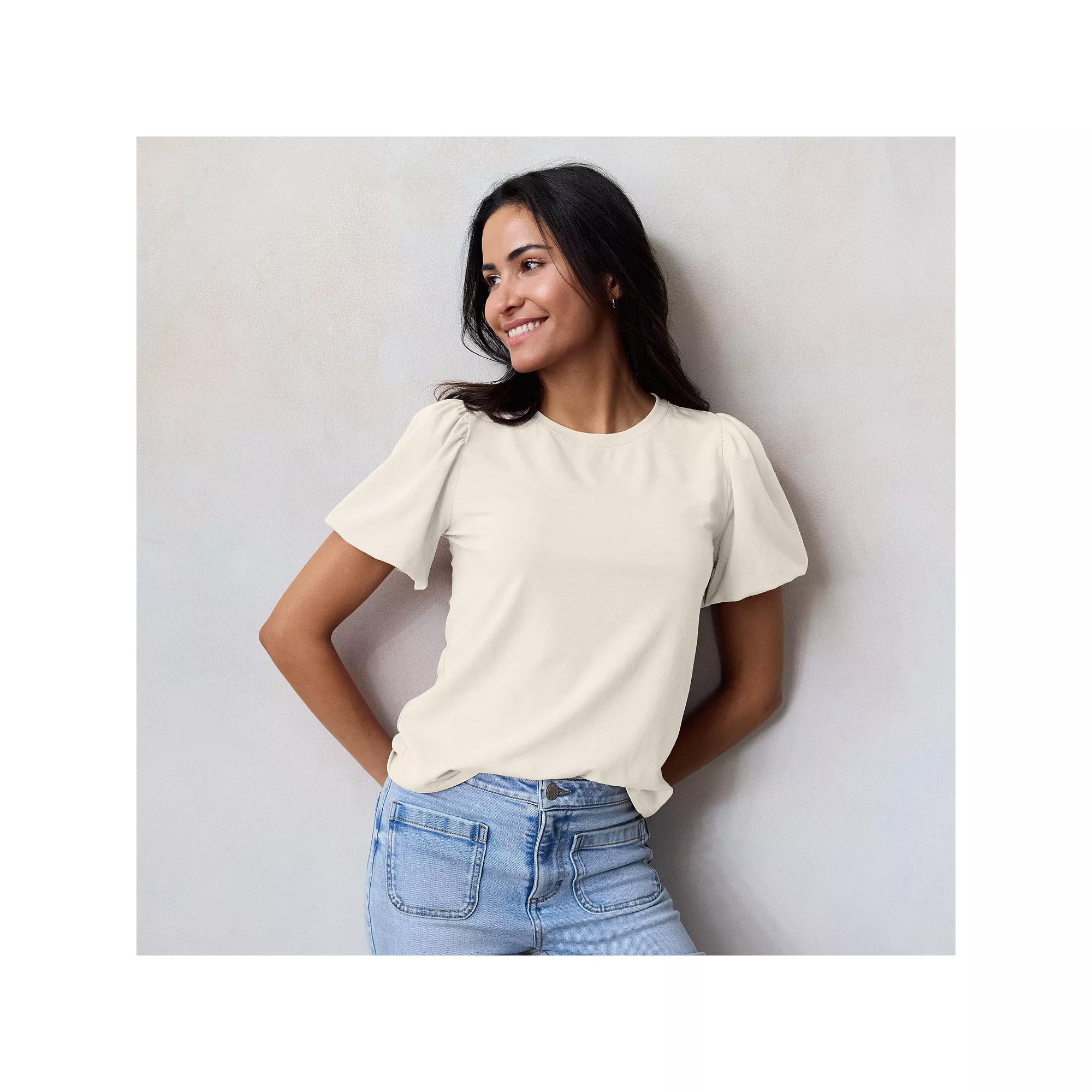 Women's LC Lauren Conrad Bubble Sleeve Top, Size: Medium, Grey White Product Image