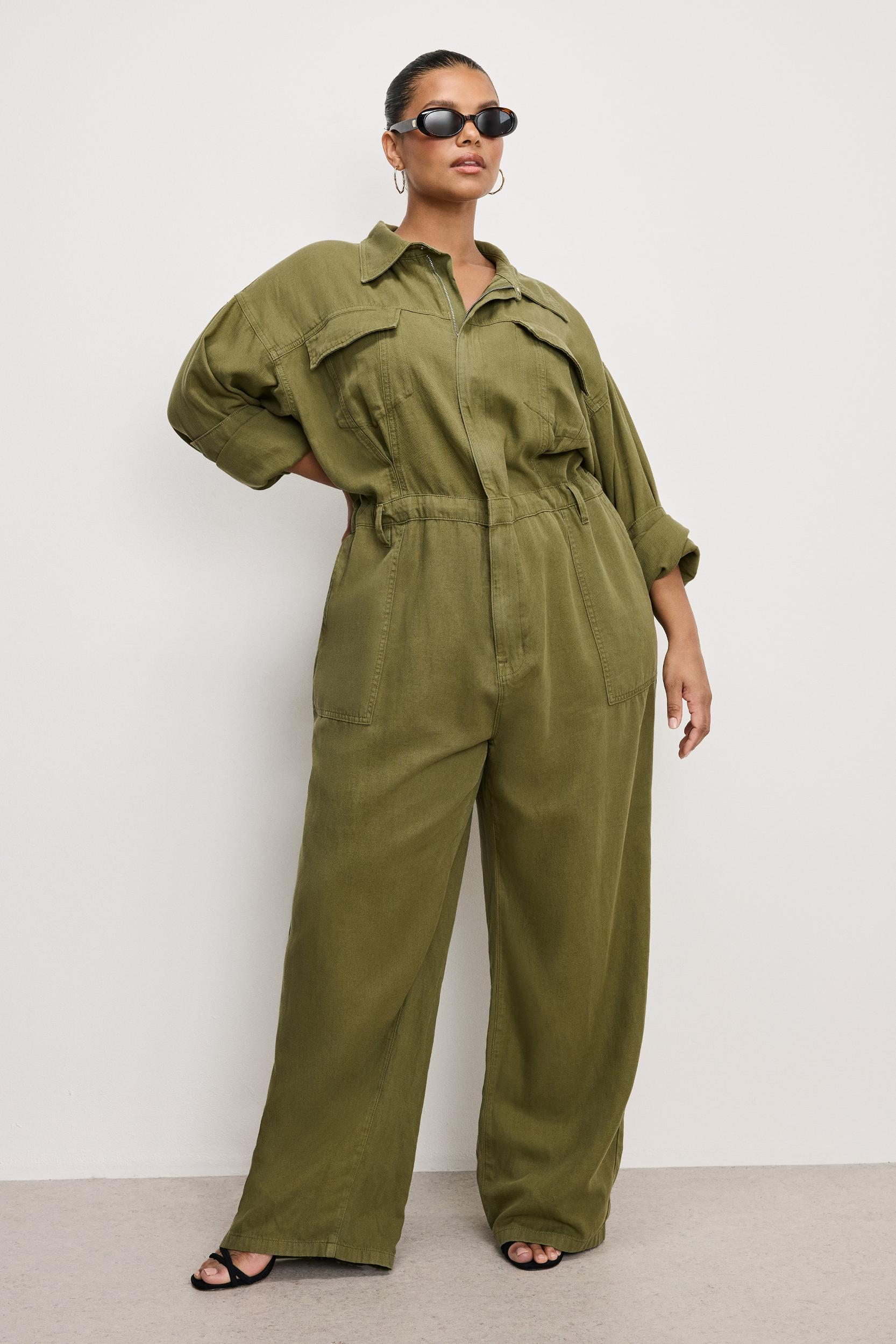 LITE LINEN OVERSIZED JUMPSUIT | MARTINI OLIVE002 Product Image