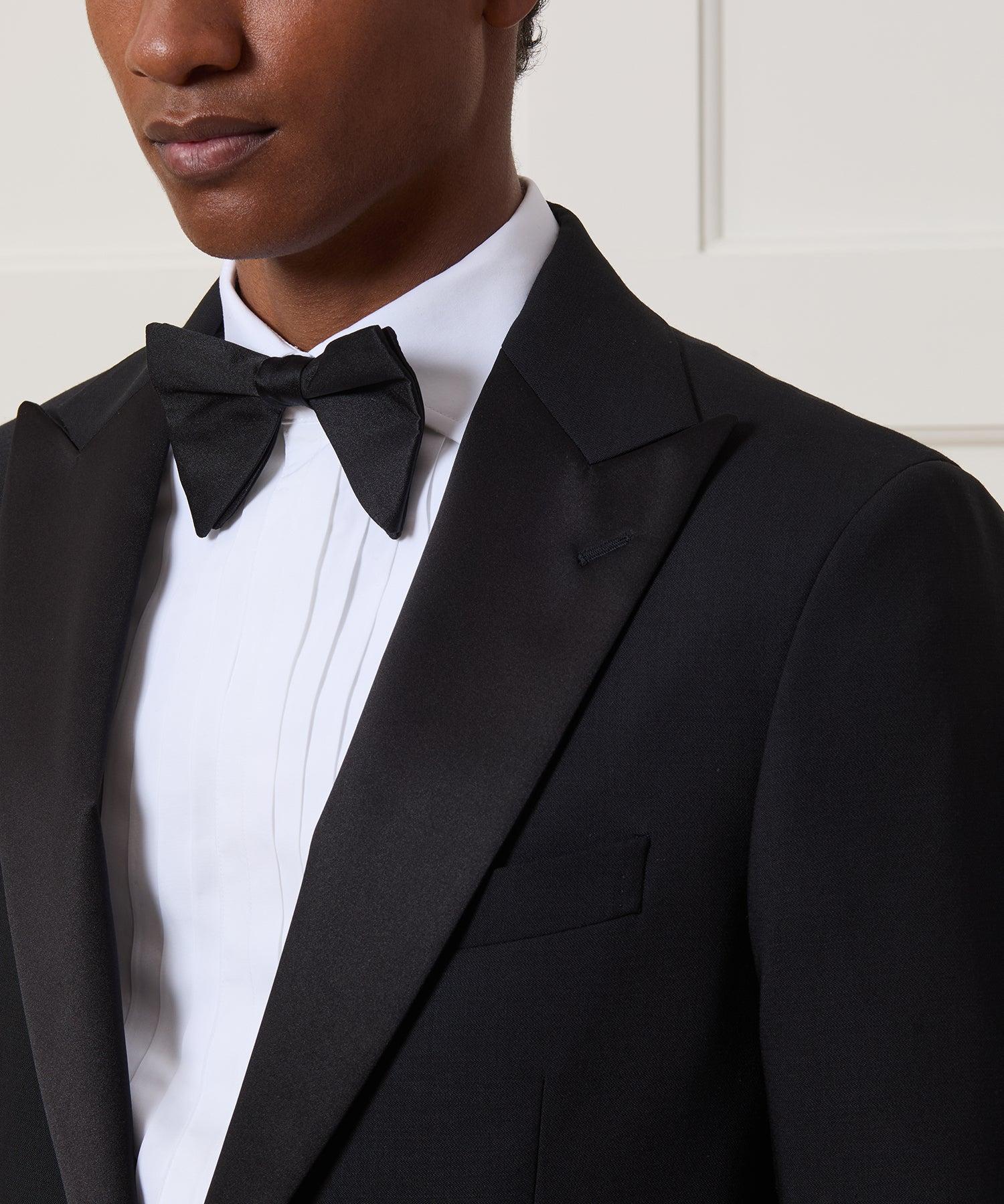 Italian Cotton Wide Pleat Spread Collar Tuxedo Shirt Product Image