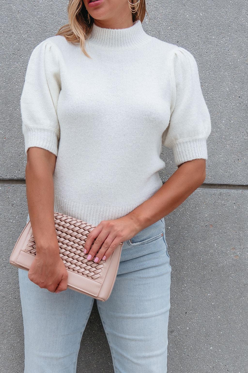 Delaney Cream Mock Neck Ribbed Sweater - FINAL SALE Product Image