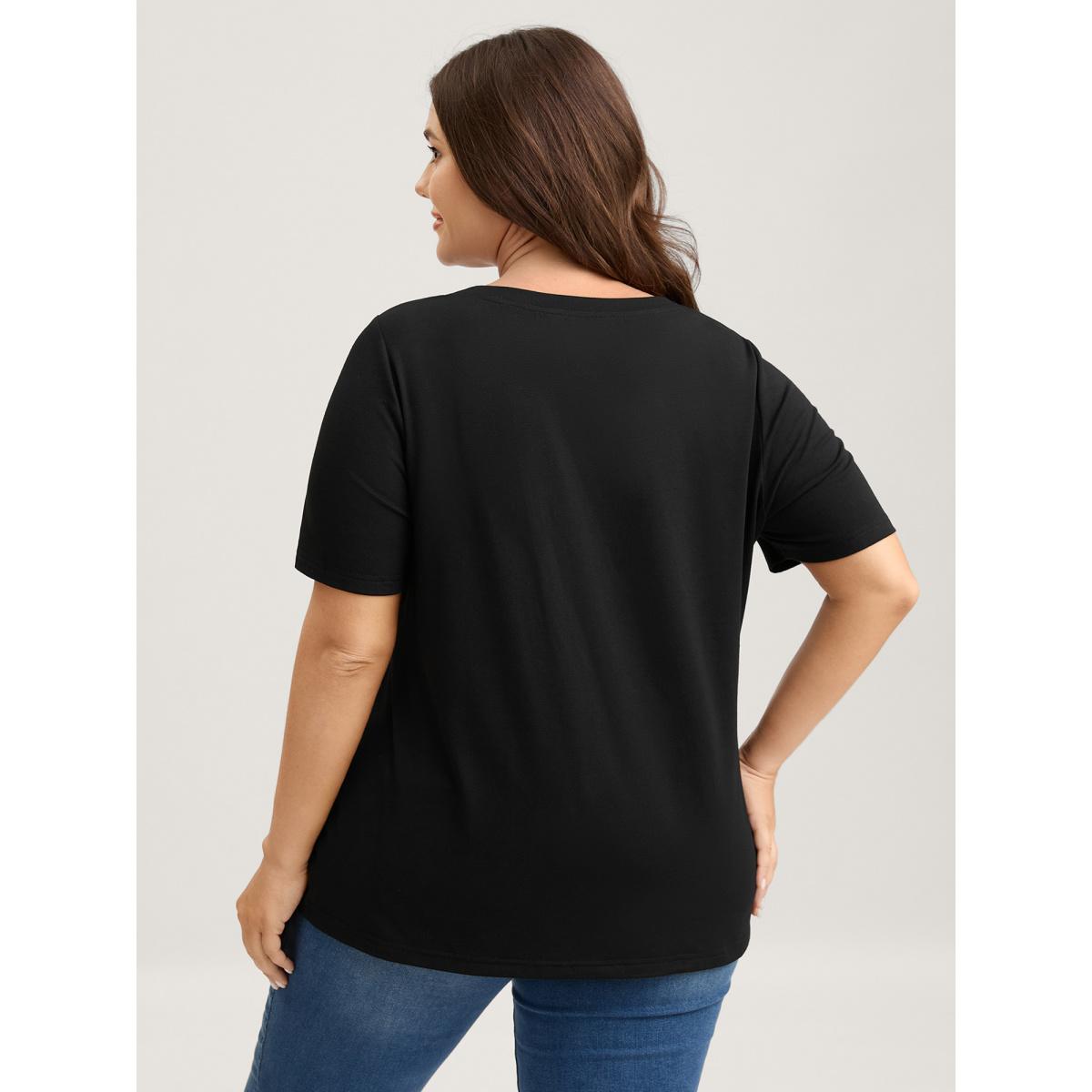 Plus Size Nope Not Today Print Rhinestone Round Neck T-Shirt Black Women Casual Rhinestone detailing Round Neck Everyday T-shirts BloomChic 10/M Product Image
