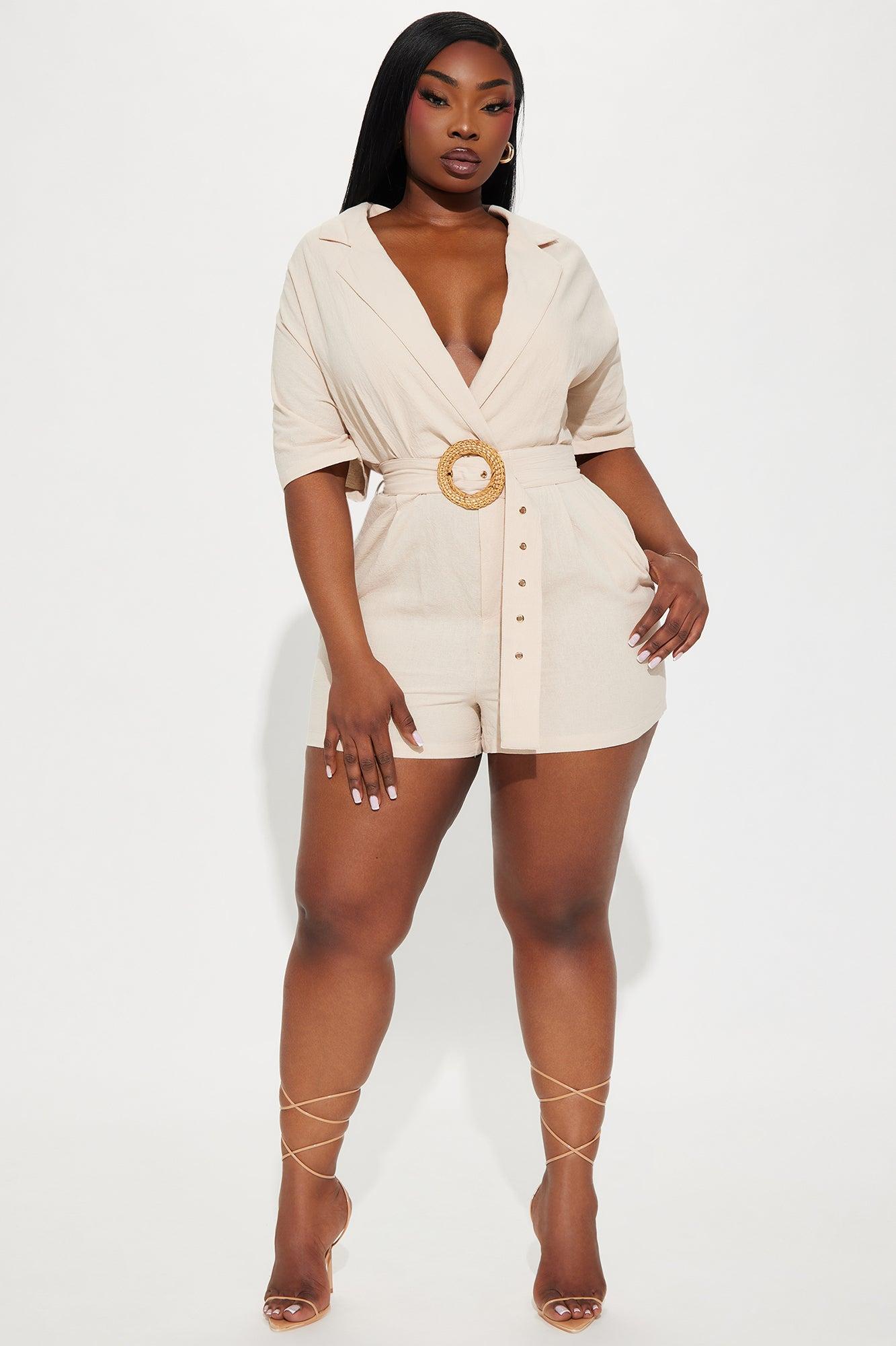 Everything Is Better Linen Romper - Taupe Product Image