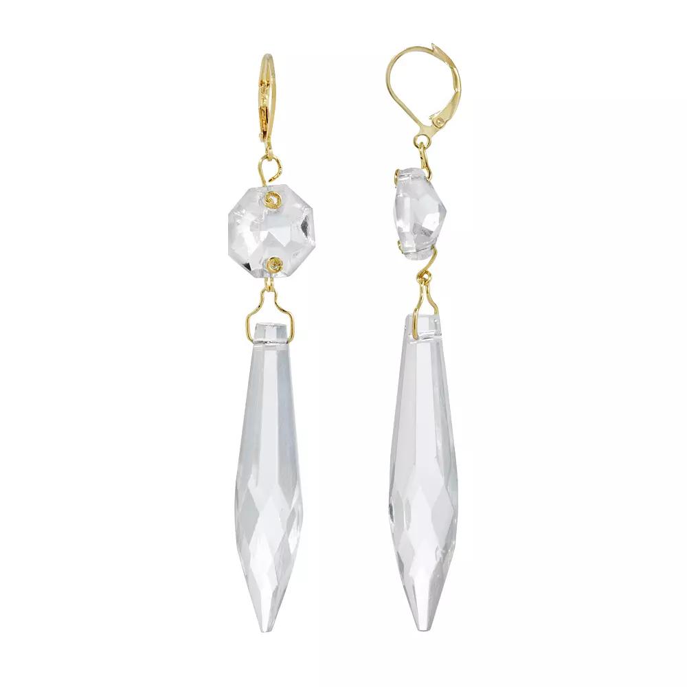1928 Gold Tone & Clear Crystal Linear Double-Drop Earrings, Women's Product Image