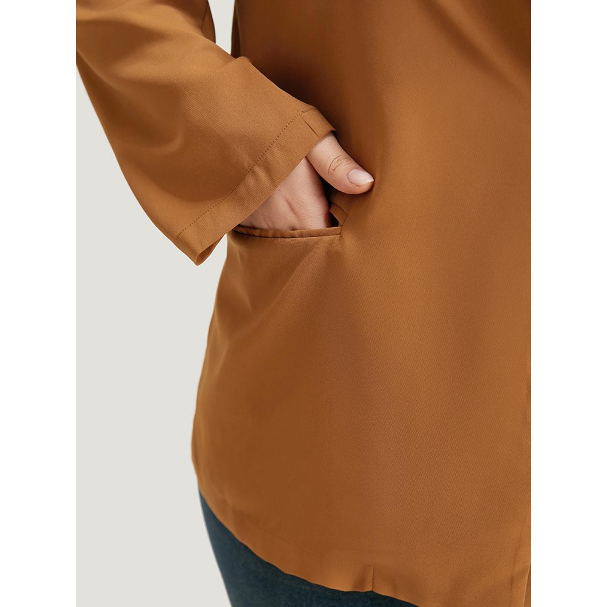 Plus Size Halloween Plain Lapel Collar Patched Pocket Blazer Bronze Women Dailywear Plain Plain Sleeve Long Sleeve Lapel Collar 22-24/3X Pocket Casual Blazers BloomChic Product Image