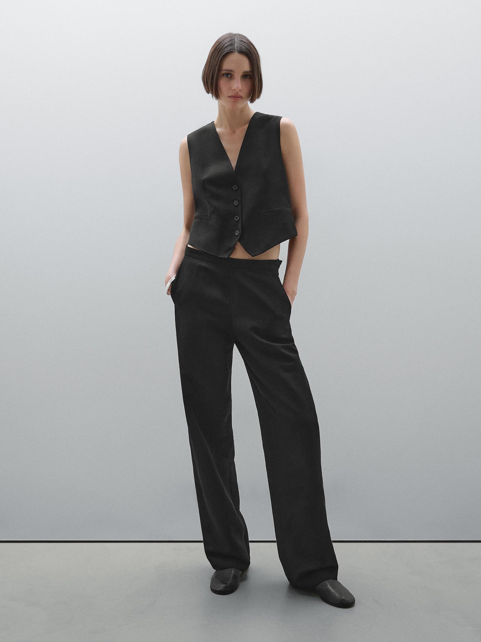 Straight fit flowing linen blend trousers Product Image