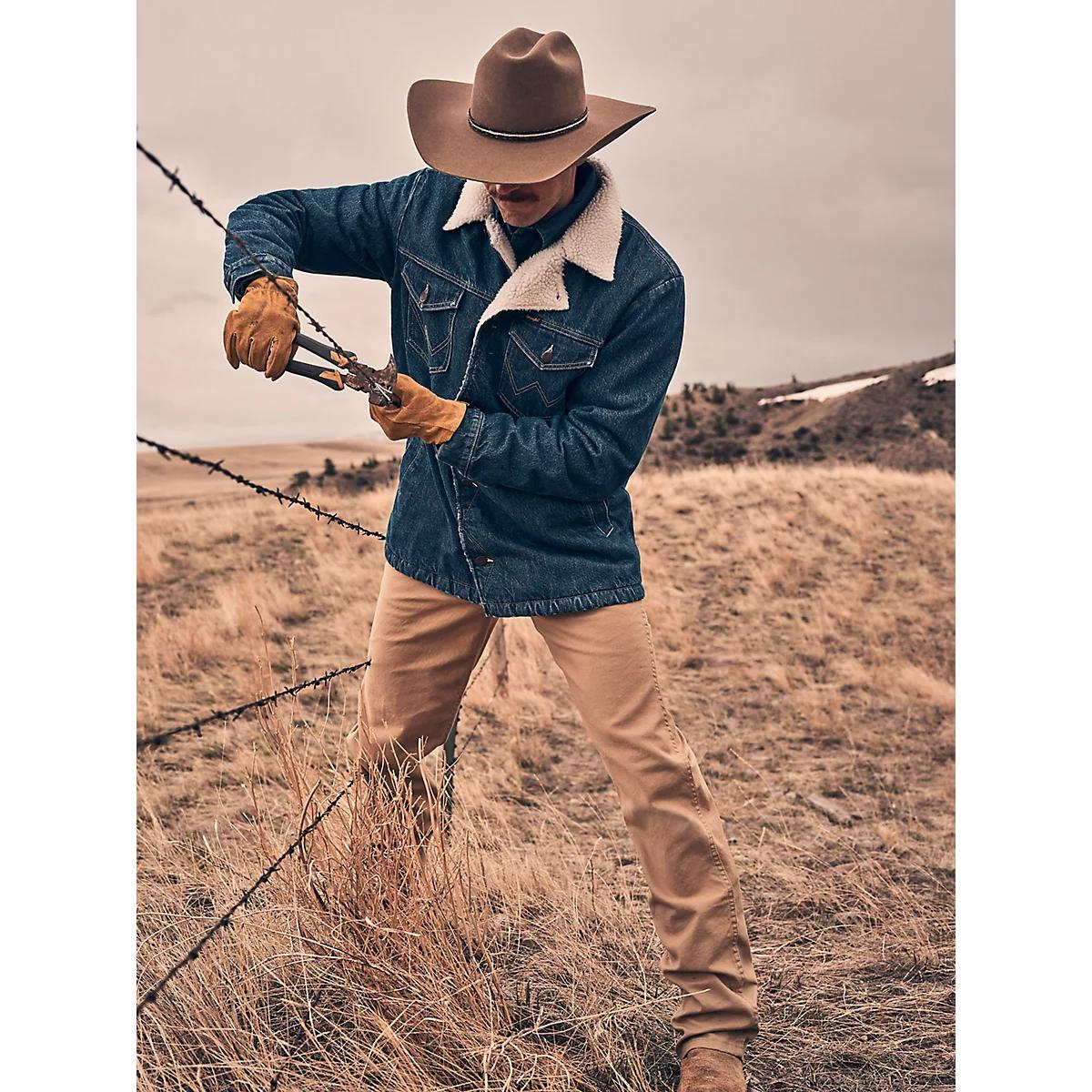 Men's Western Sherpa Lined Denim Wrange Jacket in Medium Wash Product Image