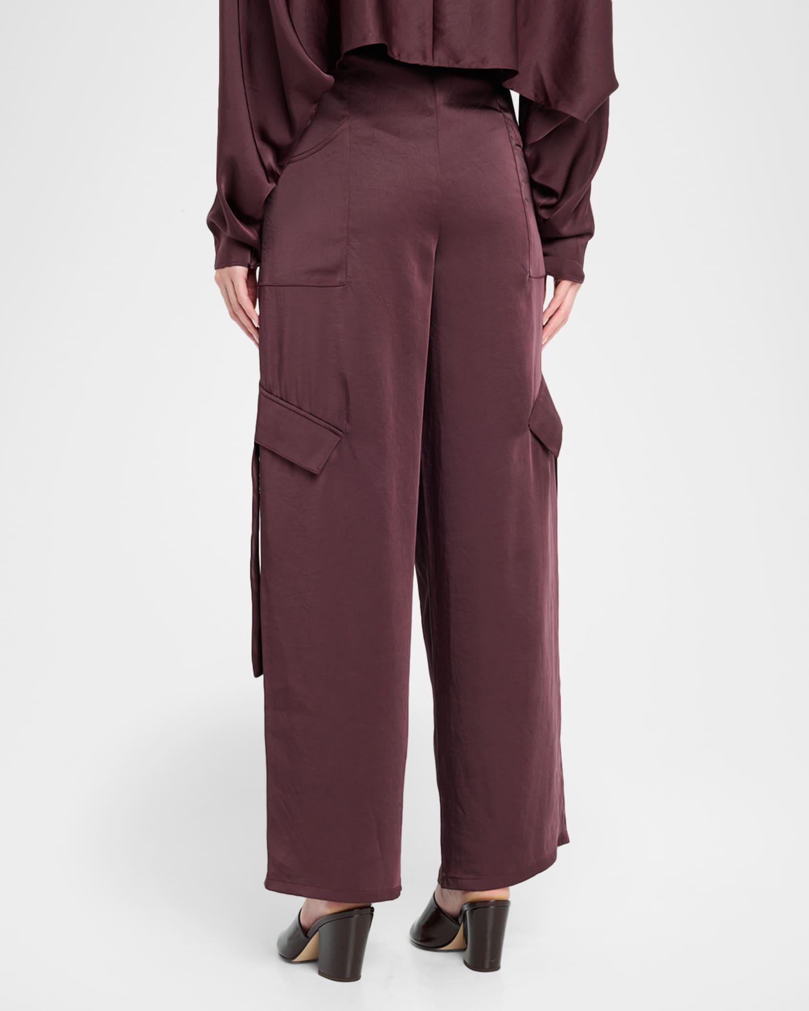 Lightweight Satin Belted Wide-Leg Utility Pants Product Image