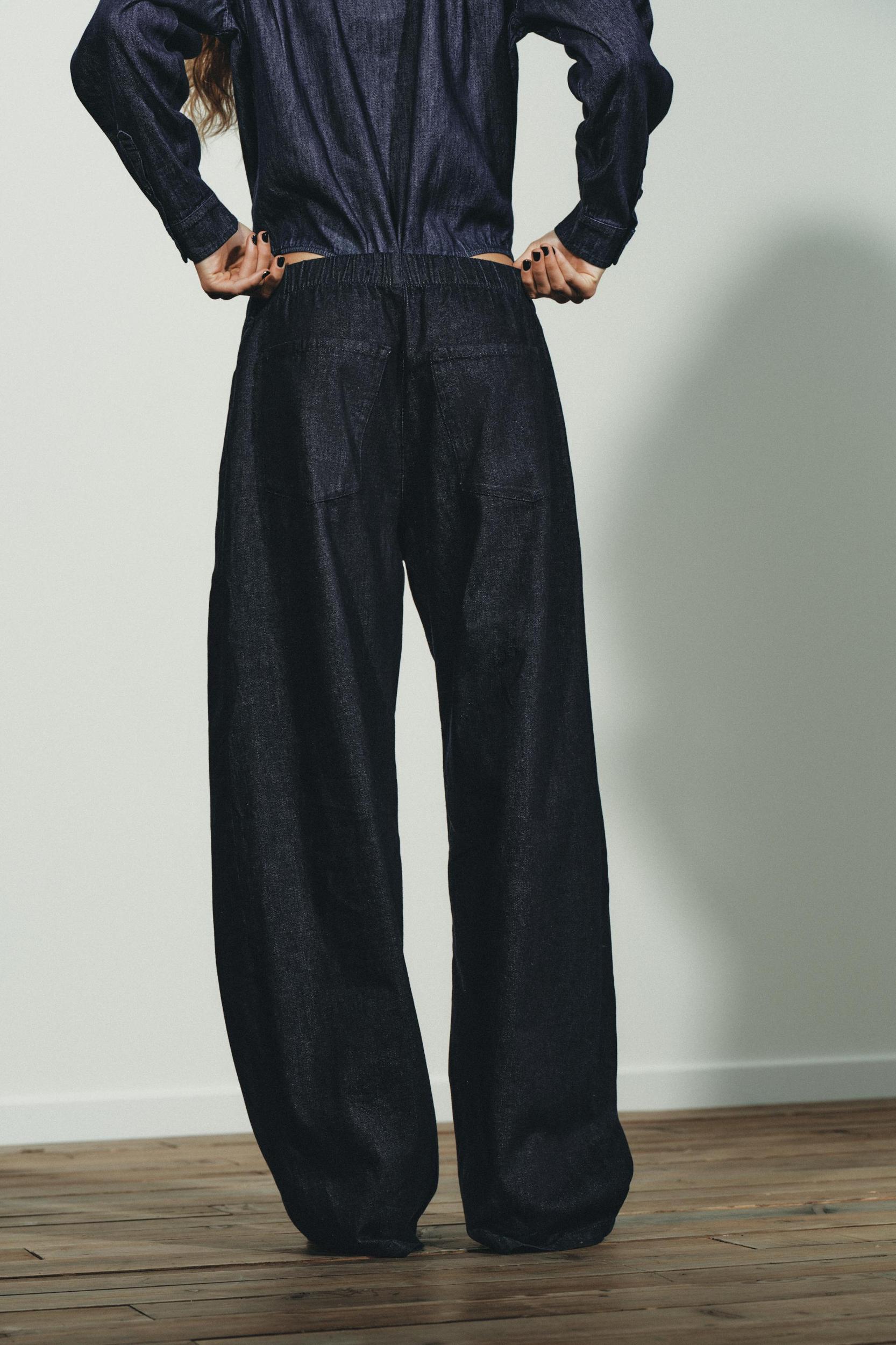 PLEATED FAUX DENIM PANTS Product Image