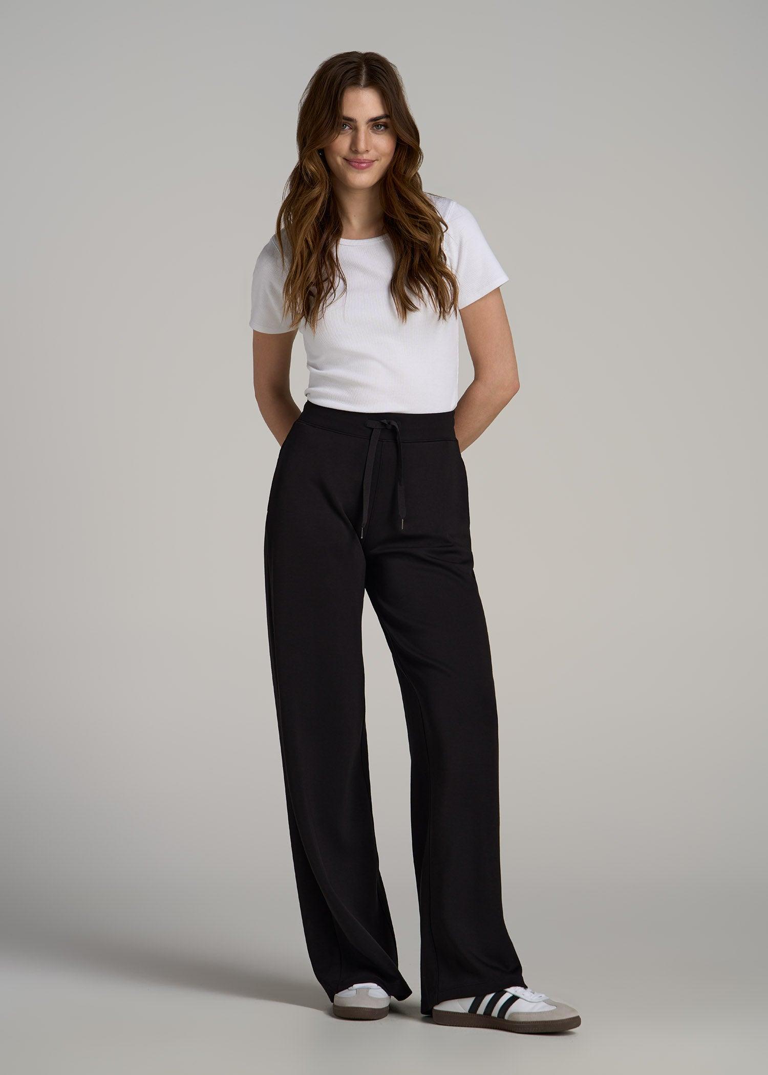 Pull-On Tie Waist Wide Leg Pants for Tall Women in Black Female Product Image