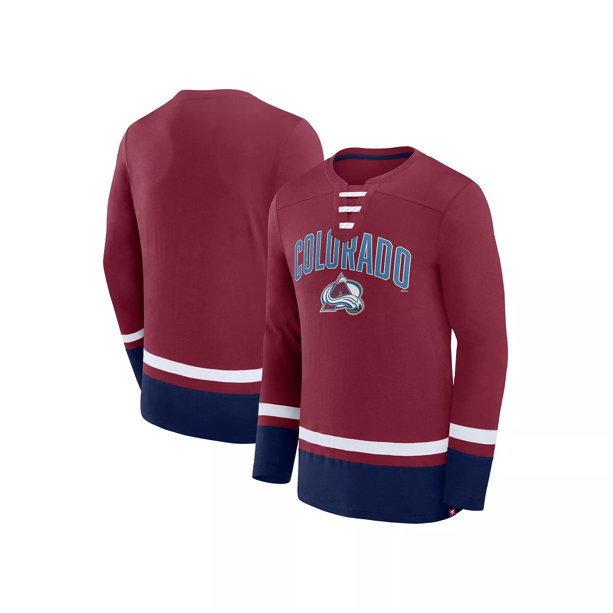 Men's Fanatics Branded Burgundy Colorado Avalanche Back Pass Lace-Up Long Sleeve T-Shirt,  Product Image