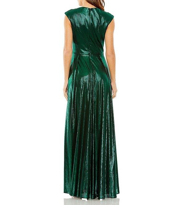 Mac Duggal Sleeveless Deep V-Neck High Slit Metallic Gown Product Image