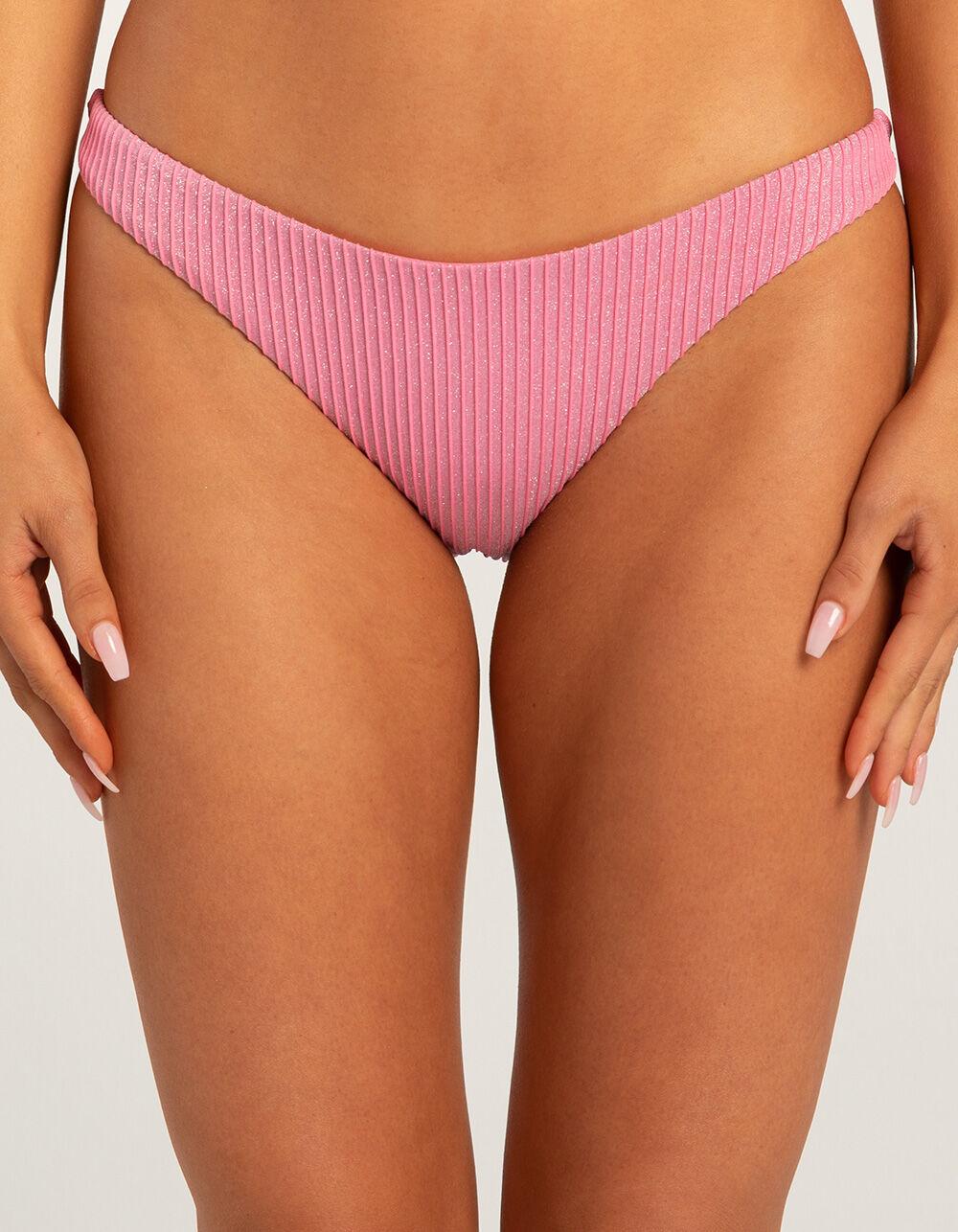 FULL TILT Skimpy Rib Lurex Bikini Bottoms - PREPPY PINK Product Image